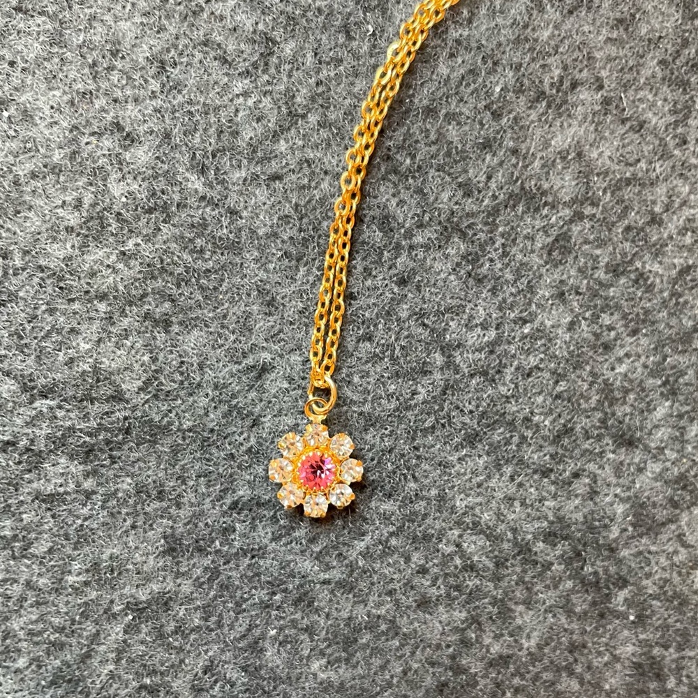 Crystal Quartz Gold Necklace; Flower Necklace; 16”